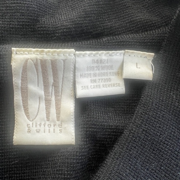 Vintage Sz L CW Clifford & Willis Black Wool Knit Mandarin Jacket Blazer Classic - Picture 15 of 16